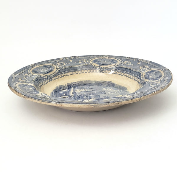 Old Blue & White Transferware Bowl CORINTHIA Edward Challinor Crazing & Staining