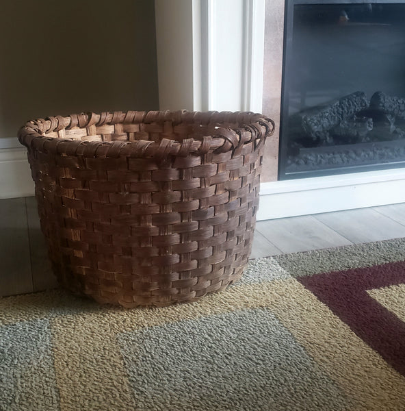Large Antique Hand Woven Wooden Splint Basket