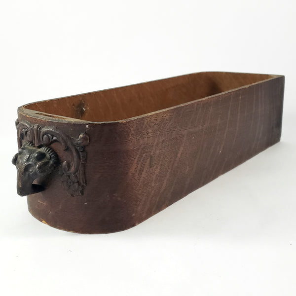 Antique Wooden Tiger Oak Sewing Machine Cabinet Drawer Cast Iron Ram Head Pull