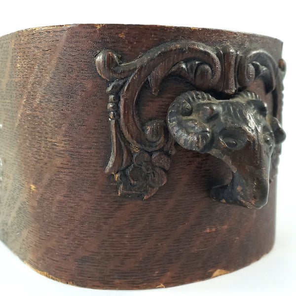 Antique Wooden Tiger Oak Sewing Machine Cabinet Drawer Cast Iron Ram Head Pull