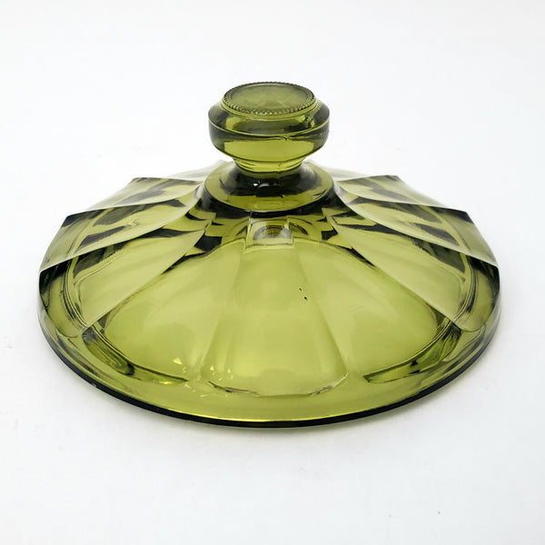 Fostoria Coin Glass Green Candy Dish with Lid Patriotic Symbols