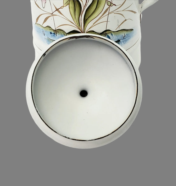 Vintage Small White Enamelware Coffee Pot Wetland Scene