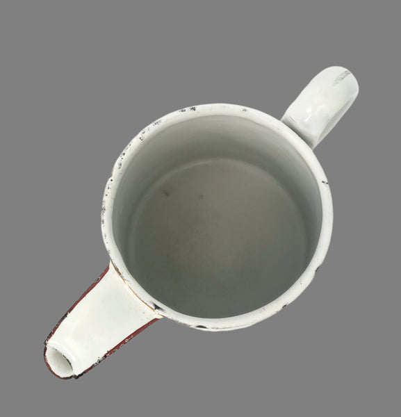 Vintage Small White Enamelware Coffee Pot Wetland Scene