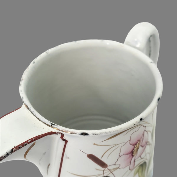 Vintage Small White Enamelware Coffee Pot Wetland Scene