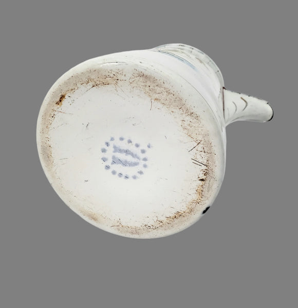 Vintage Small White Enamelware Coffee Pot Wetland Scene