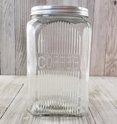 Antique Hoosier Style Clear Glass COFFEE Jar Napanee Mission