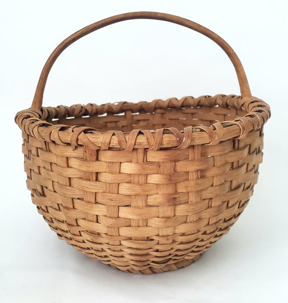 Vintage Woven Wooden Splint Gathering Basket with Handle