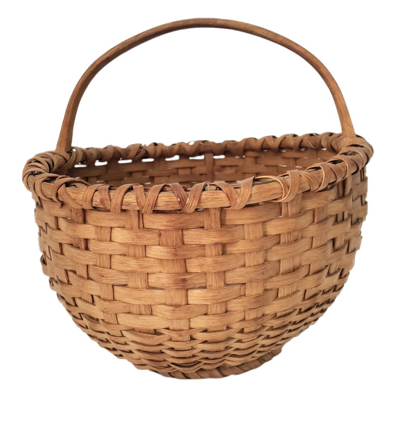 Vintage Woven Wooden Splint Gathering Basket with Handle