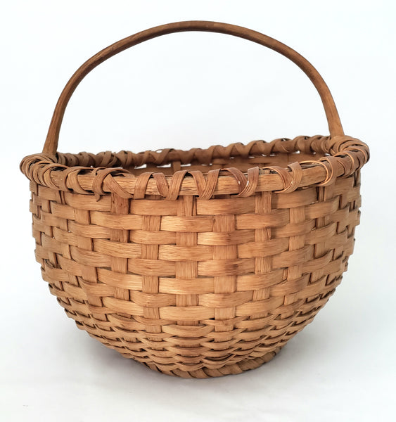Vintage Woven Wooden Splint Gathering Basket with Handle