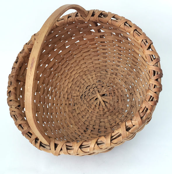 Vintage Woven Wooden Splint Gathering Basket with Handle