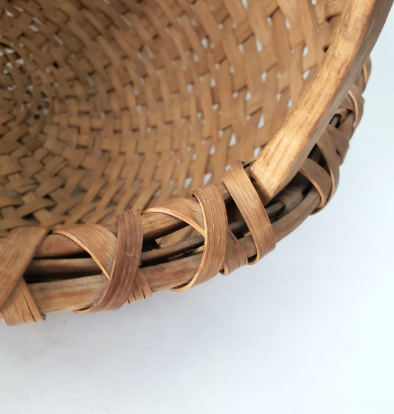 Vintage Woven Wooden Splint Gathering Basket with Handle