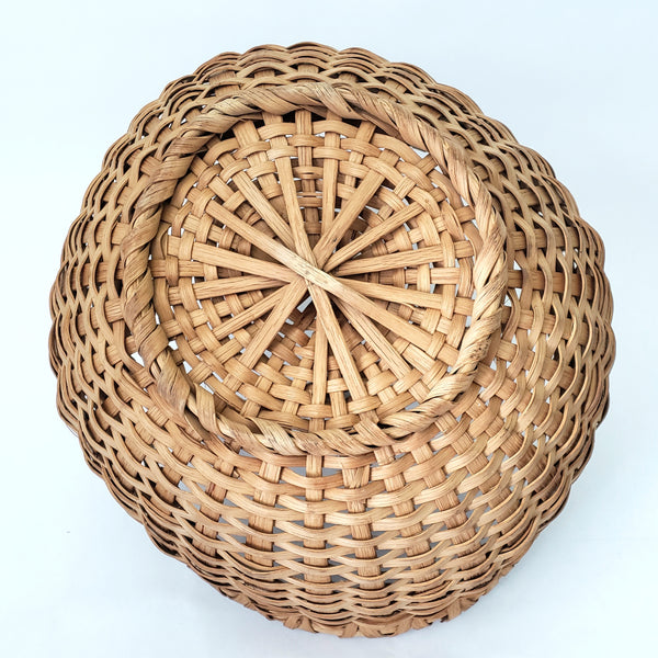 Vintage Woven Wooden Splint Gathering Basket with Handle