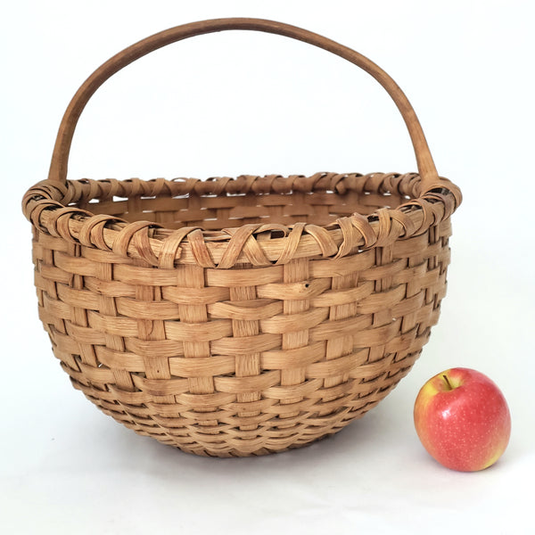 Vintage Woven Wooden Splint Gathering Basket with Handle