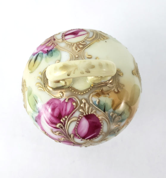 Antique Hand Painted Porcelain Chocolate Pot Vase Roses Moriage Decorated