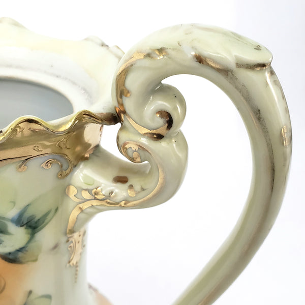 Antique Hand Painted Porcelain Chocolate Pot Vase Roses Moriage Decorated