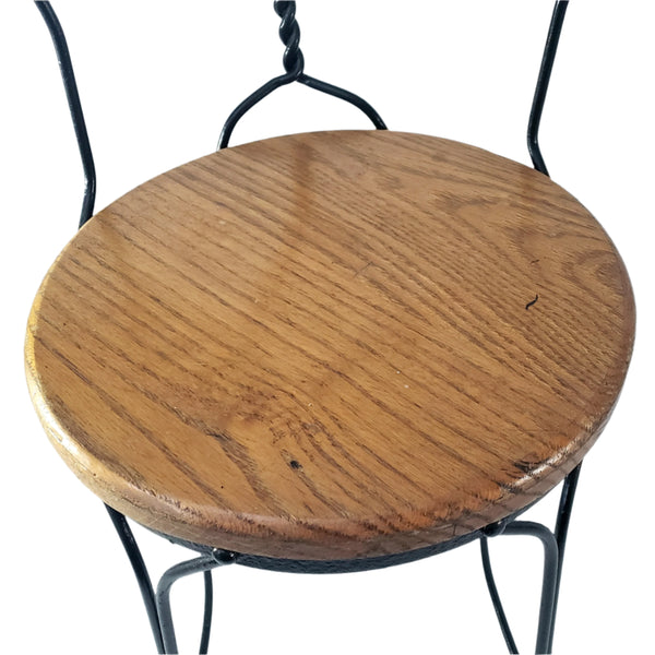 Vintage Black Childs Wrought Iron Ice Cream Parlor Chair Sweetheart Back Wooden Seat