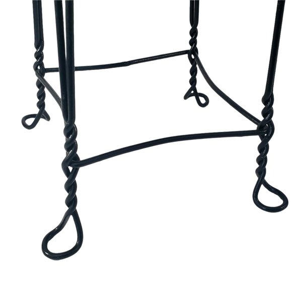 Vintage Black Childs Wrought Iron Ice Cream Parlor Chair Sweetheart Back Wooden Seat