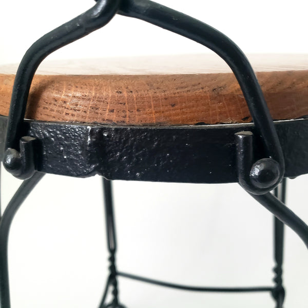 Vintage Black Childs Wrought Iron Ice Cream Parlor Chair Sweetheart Back Wooden Seat
