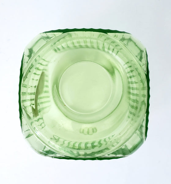 Vintage Green Depression Vaseline Glass Cookie Jar Ribbed No Lid