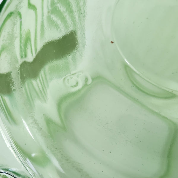 Vintage Green Depression Vaseline Glass Cookie Jar Ribbed No Lid