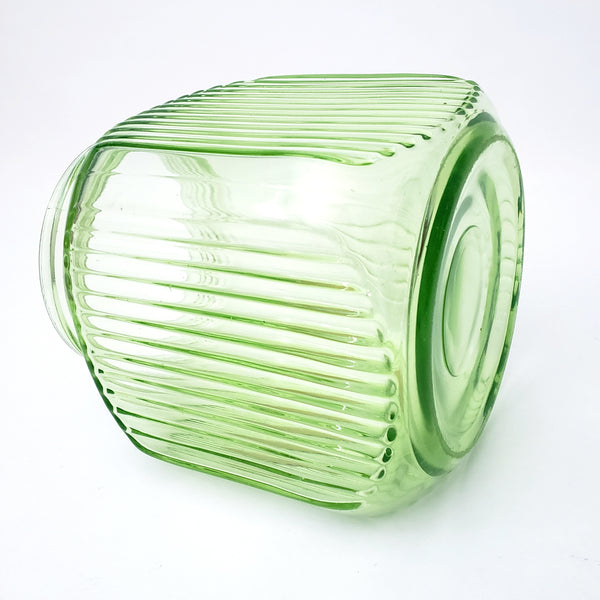 Vintage Green Depression Vaseline Glass Cookie Jar Ribbed No Lid