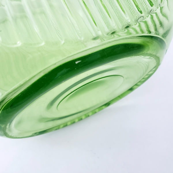 Vintage Green Depression Vaseline Glass Cookie Jar Ribbed No Lid
