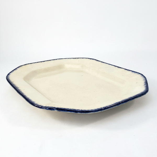 Old Blue Feathered Edge Platter 14 1/2" Crazing