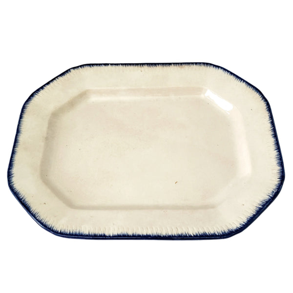 Old Blue Feathered Edge Platter 14 1/2" Crazing