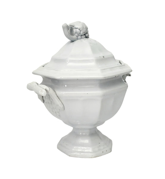 Antique White Ironstone Sauce Tureen Grape Octagon Jacob Furnival England