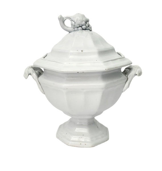 Antique White Ironstone Sauce Tureen Grape Octagon Jacob Furnival England