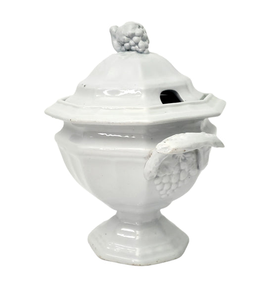 Antique White Ironstone Sauce Tureen Grape Octagon Jacob Furnival England