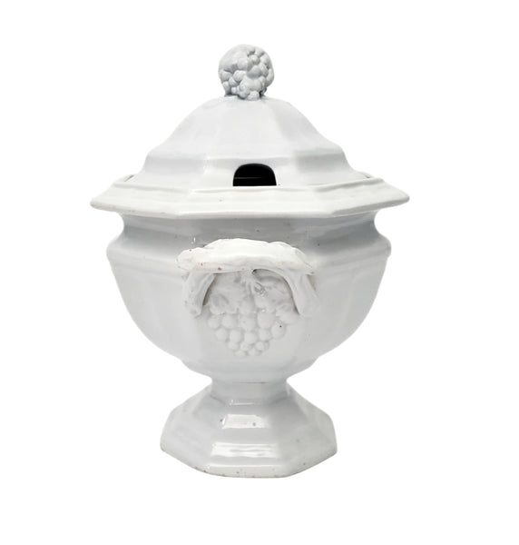 Antique White Ironstone Sauce Tureen Grape Octagon Jacob Furnival England