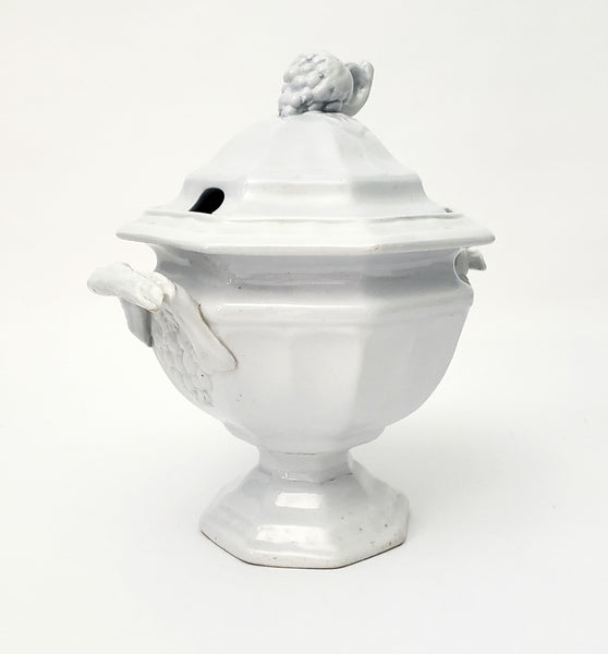 Antique White Ironstone Sauce Tureen Grape Octagon Jacob Furnival England