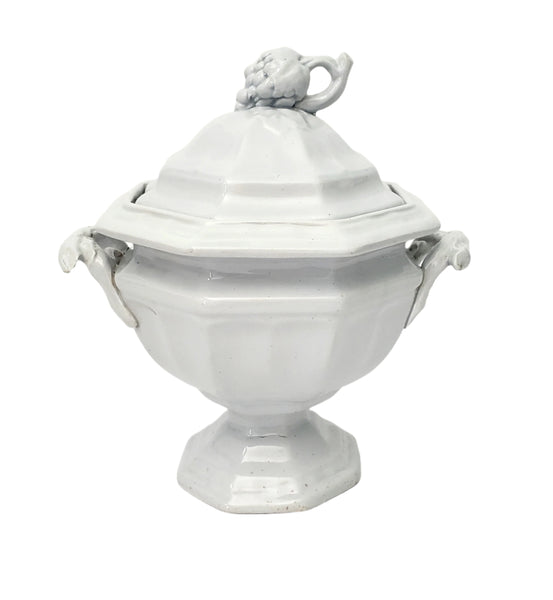 Antique White Ironstone Sauce Tureen Grape Octagon Jacob Furnival England