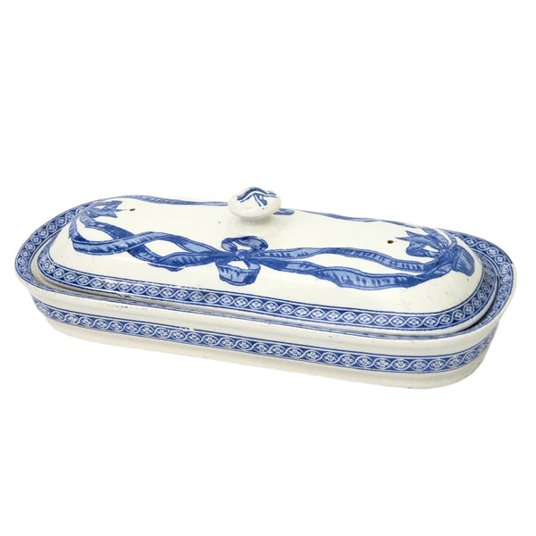 19th Century Rectangular Lidded Vanity Dish Blue & White Copeland England Registry Mark