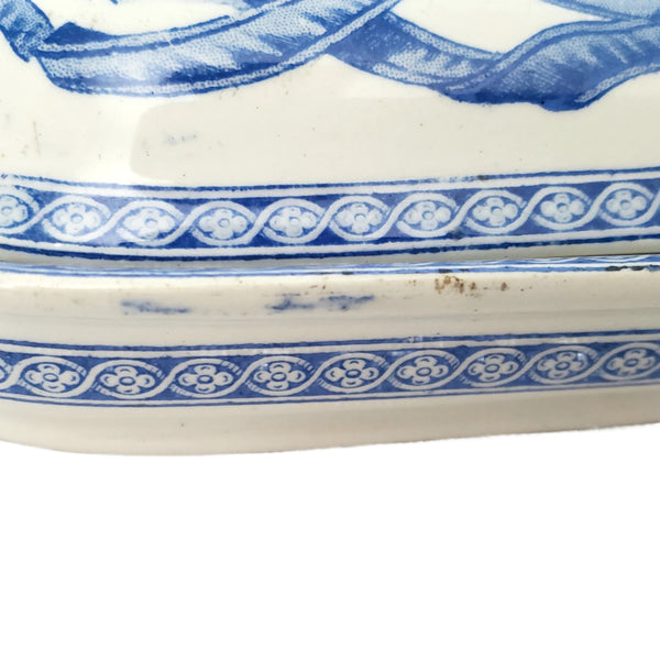 19th Century Rectangular Lidded Vanity Dish Blue & White Copeland England Registry Mark