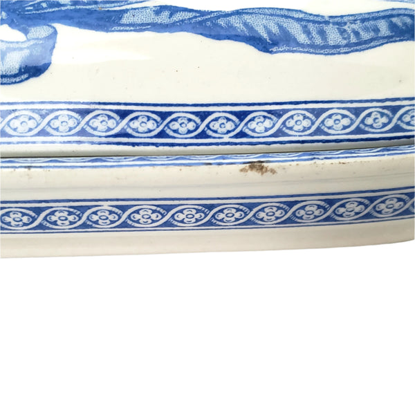 19th Century Rectangular Lidded Vanity Dish Blue & White Copeland England Registry Mark