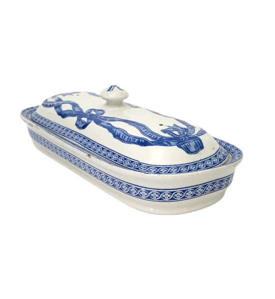 19th Century Rectangular Lidded Vanity Dish Blue & White Copeland England Registry Mark