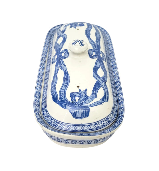 19th Century Rectangular Lidded Vanity Dish Blue & White Copeland England Registry Mark