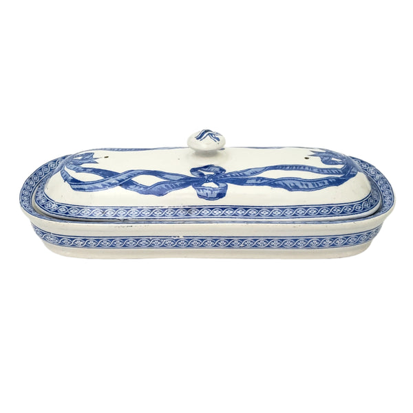 19th Century Rectangular Lidded Vanity Dish Blue & White Copeland England Registry Mark
