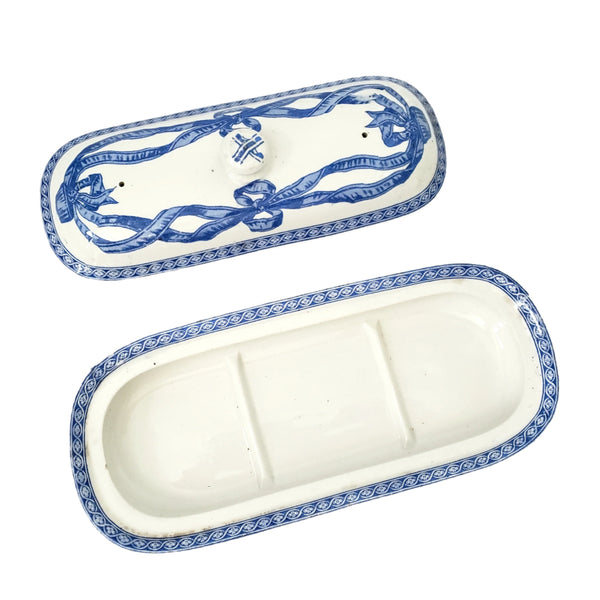 19th Century Rectangular Lidded Vanity Dish Blue & White Copeland England Registry Mark