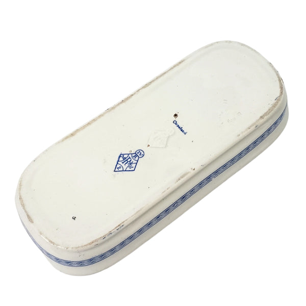 19th Century Rectangular Lidded Vanity Dish Blue & White Copeland England Registry Mark