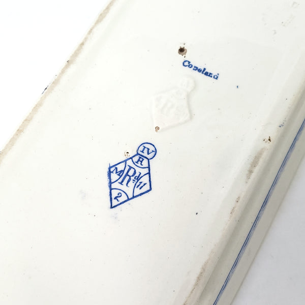 19th Century Rectangular Lidded Vanity Dish Blue & White Copeland England Registry Mark