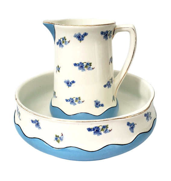 Antique Blue & White Pitcher & Wash Basin Set  by Ludwig Wessel Germany