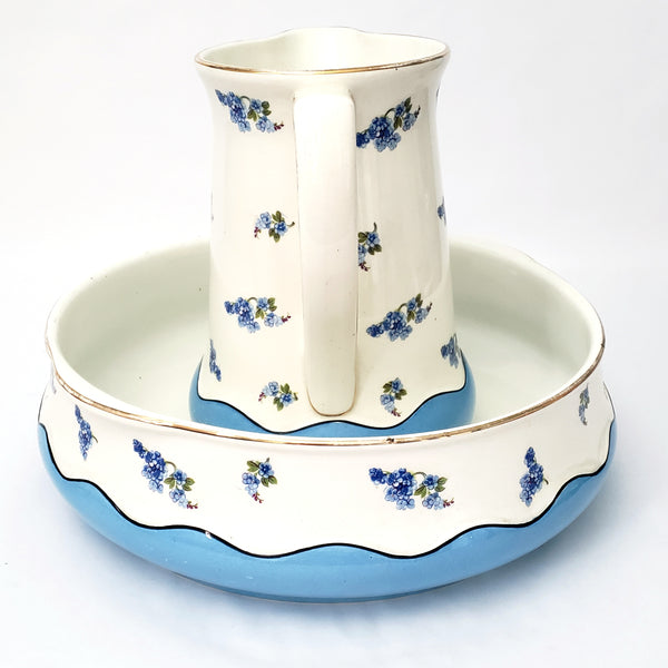 Antique Blue & White Pitcher & Wash Basin Set by Ludwig Wessel Germany