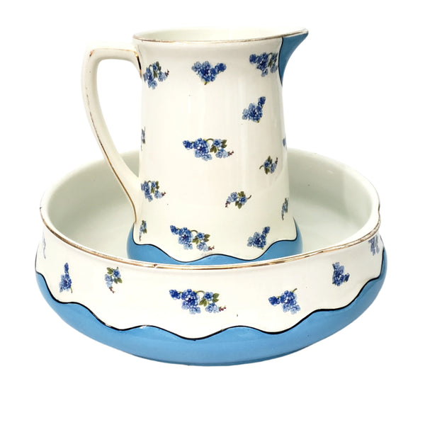 Antique Blue & White Pitcher & Wash Basin Set by Ludwig Wessel Germany
