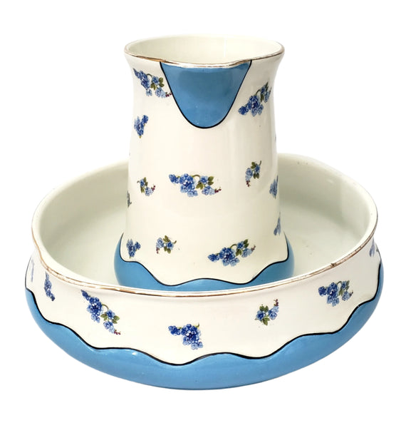 Antique Blue & White Pitcher & Wash Basin Set by Ludwig Wessel Germany
