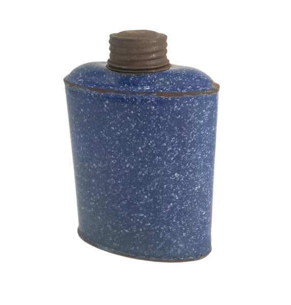 Antique Blue Enameled Flask with Original Lid