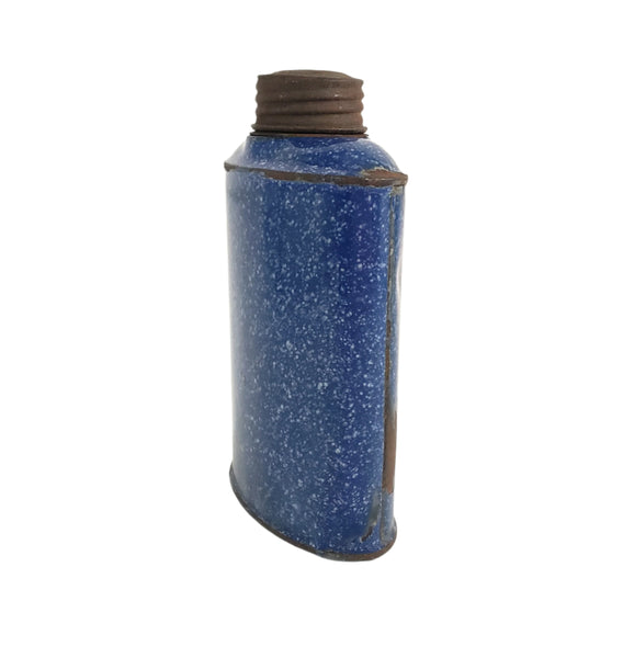 Antique Blue Enameled Flask with Original Lid