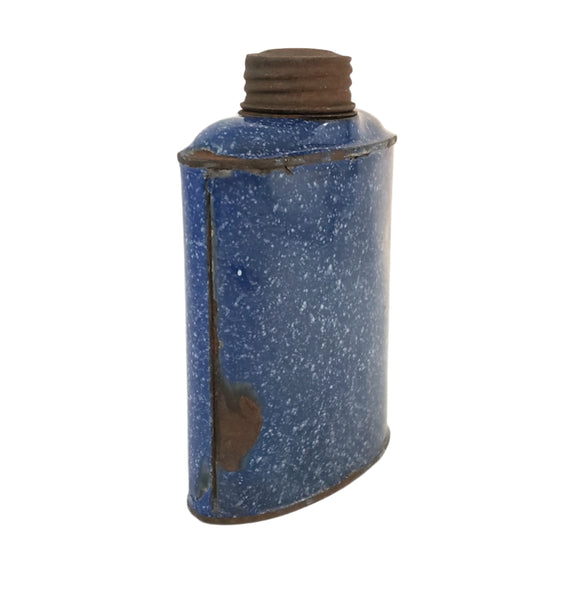 Antique Blue Enameled Flask with Original Lid